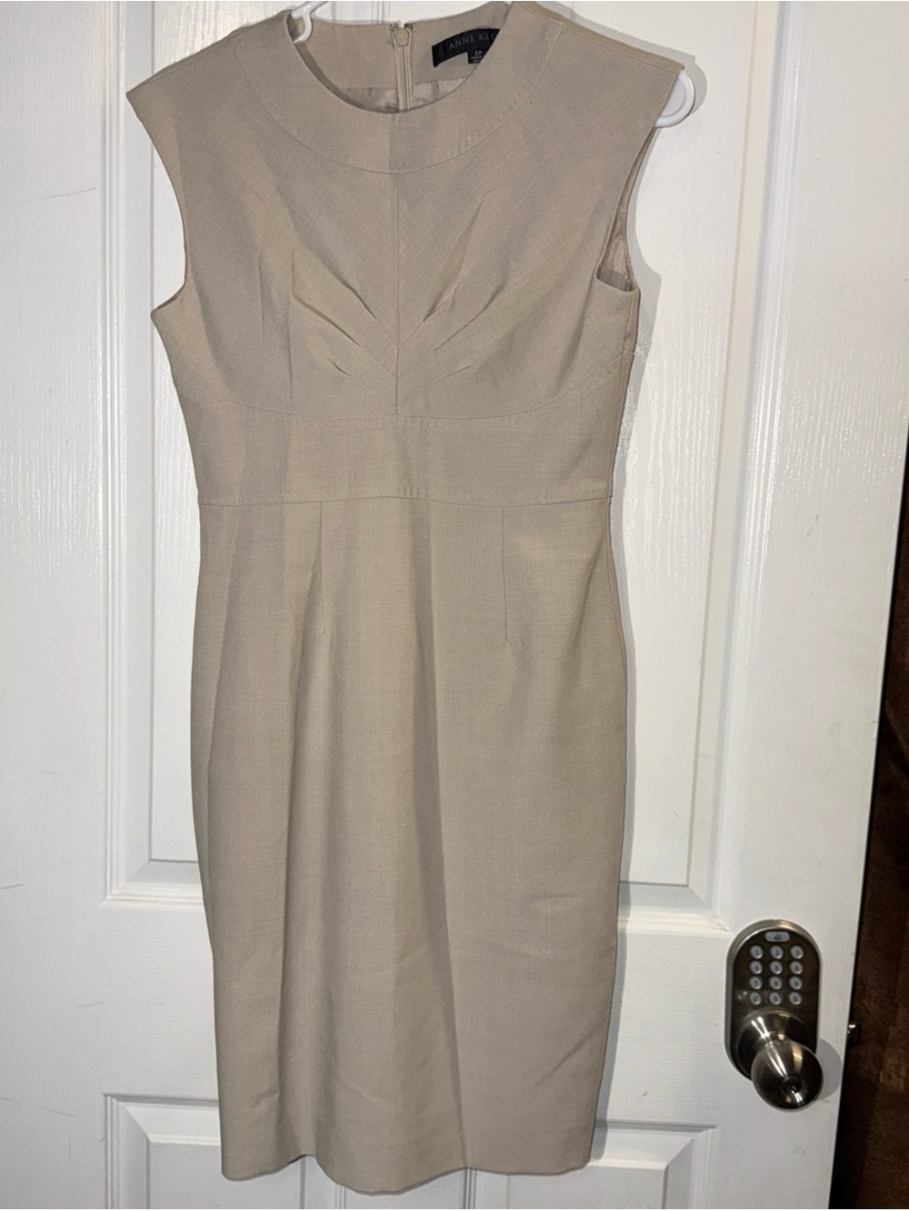 Anne Klein Taupe-Beige Sleeveless Midi Sheath Dress